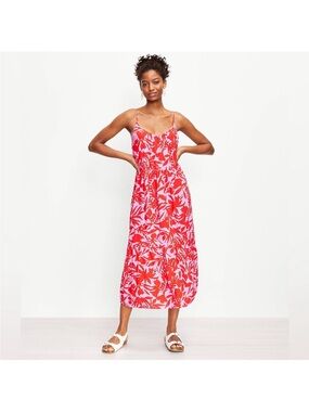 Loft Tropic Strappy Tiered Midi Dress